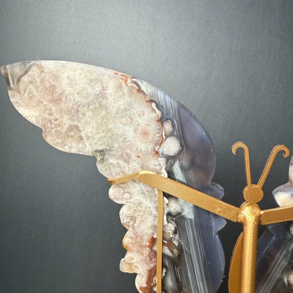 Black Agate Flower Butterfly Wings Pink Banding Natural Stone - Picture 7 of 8